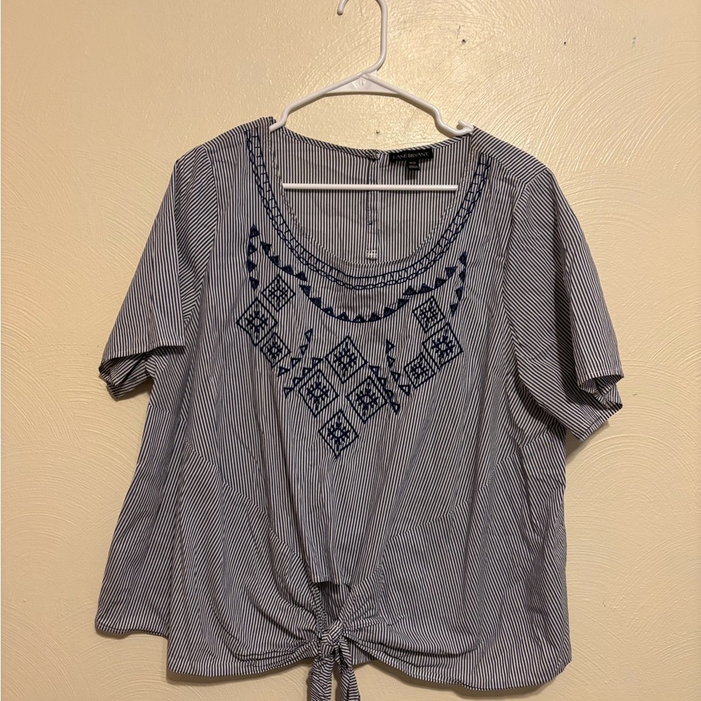 Lane Bryant Blue Relaxed Tie Front Blouse Short Sleeve